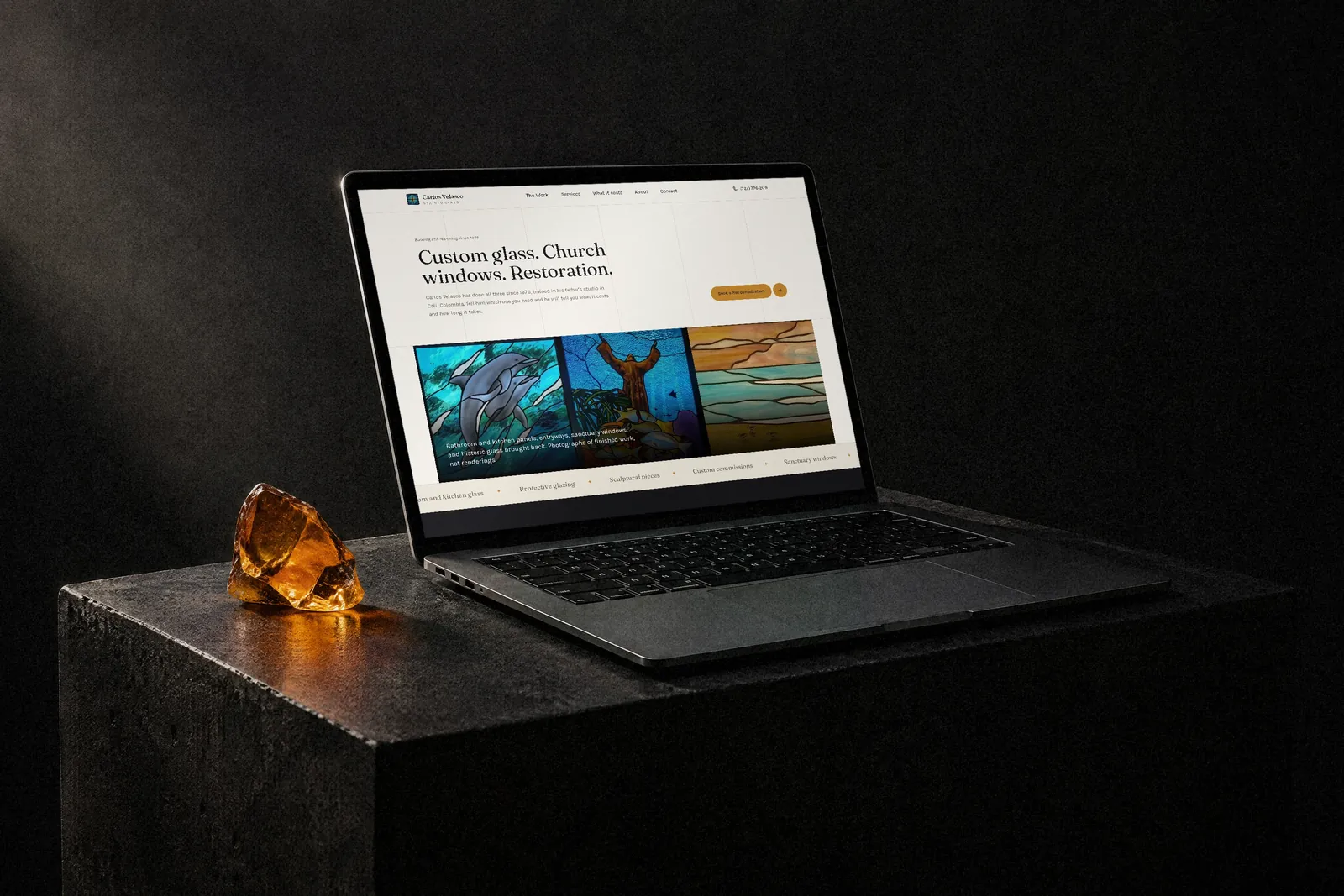 CV Stained Glass website shown on a laptop