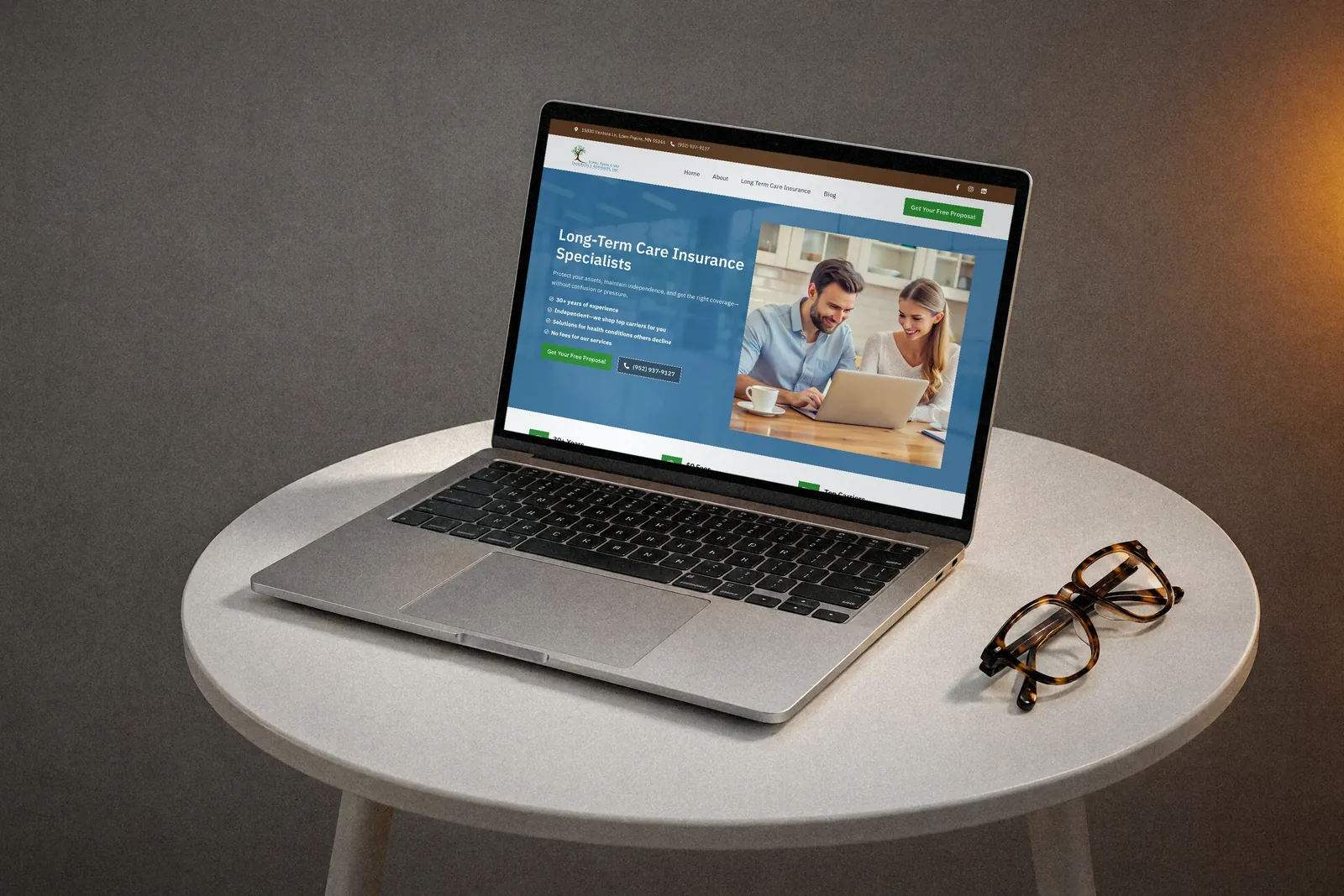Long Term Care Insurance Advisors website shown on a laptop